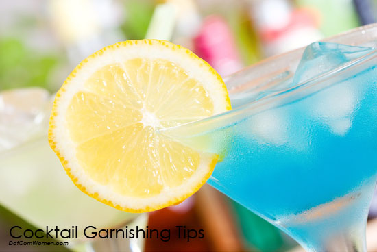 blue cocktail garnished with lemon