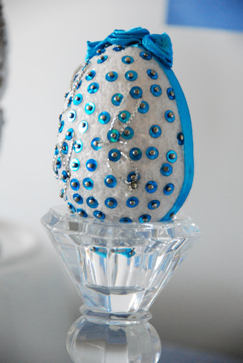 Blue Sequined Easter Egg
