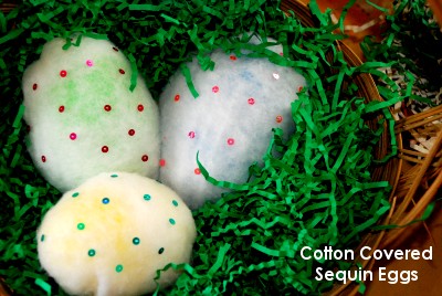 Cotton Covered Sequin Eggs - Easter Egg Decorating Idea