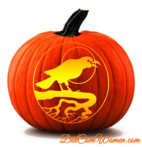 ‘Crow on a Branch’ with Moon behind pattern – Free Pumpkin Carving Patterns