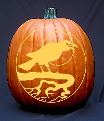 Crow on a Branch with Moon Behind - Pumpkin Carving Pattern