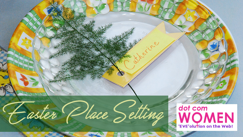 Easter Place Setting Idea with Fern and Other Greens