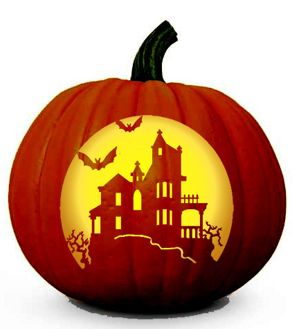 'Haunted House' Pattern - Free Scary Halloween Pumpkin Carving Patterns ...