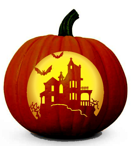 Haunted house pumpkin stemcil