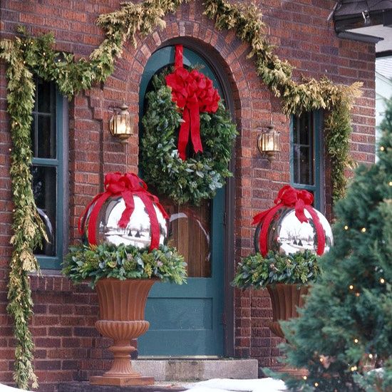 Large Bauble Topiaries - Outdoor Christmas Decorating Ideas