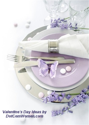 Lilac themed place setting for Valentine's Day, Anniversary Dinner