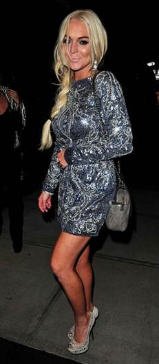 Lindsay Lohan at Mercedes Benz Fashion Week wearing Atelier Pavoni