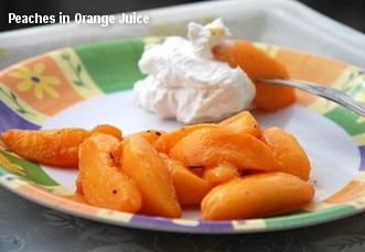 Fresh Peaches Poached in Orange Juice - Dessert Recipe for Fourth July or Summer Parties
