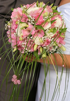 Pink Bouquet with Beaded Butterflies