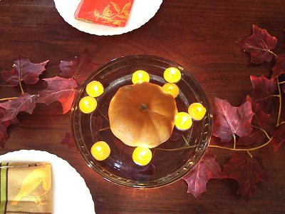 Pumpkin & Floating Candles Centerpiece for Thanksgiving