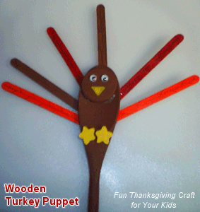 Wooden Turkey Puppet, A great Thanksgiving craft for kids