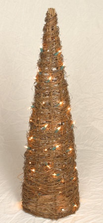 twig christmas trees with lights