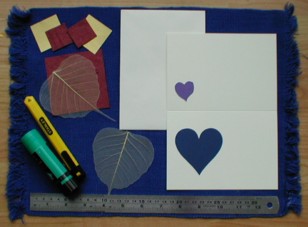 Materials needed for Valentine's Day skeleton leaf card