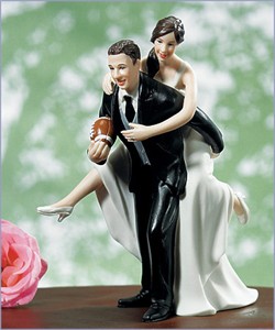 Playful Football Wedding Couple Cake Topper