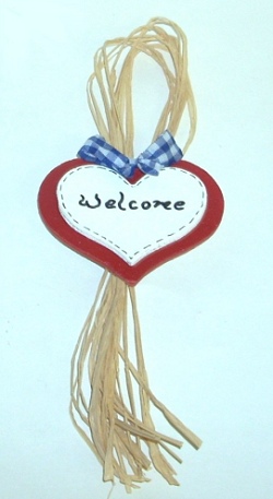 Tole Painted Quilt Heart 'Welcome' Sign