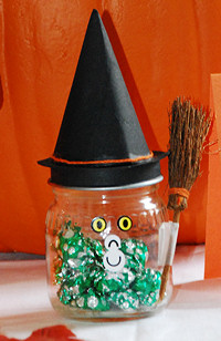 Witch Candy Holder made using a Baby Food Jar