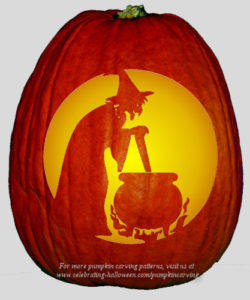 Witch Brewing in Cauldron – Free Pumpkin Carving Stencil
