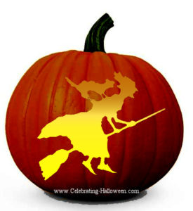 witch on broom pumpkin stencil