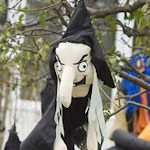 Outdoor Halloween Decorating with Inflatable Witch and Tombstones