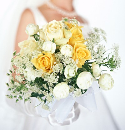 Yellow and White Rose and Peony Wedding Bouquet