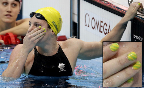 Australian Swimmer Emily Seebohm's Green and Yellow Nail Art