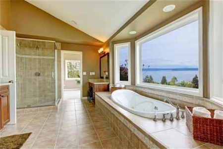 Large Master Bathroom with Windows