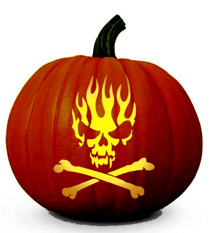 Skull on Flames - Free Scary Halloween Pumpkin Carving Patterns