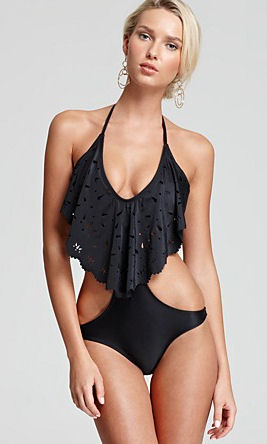 PilyQ Glam Black Eyelet Cut Out One Piece Monokini Swimsuit