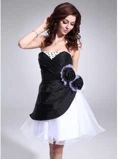 Black and White Fabric Flower Dress