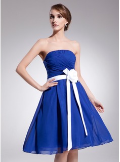 Blue A-line Flower Sash Dress