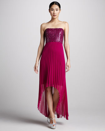 Fuchsia Pleated High Low Cocktail Dress