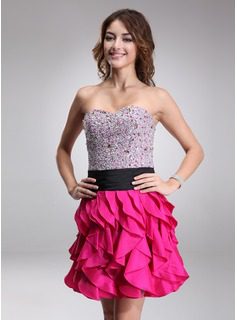 Sequined Fuchsia Verticle Ruffle Dress