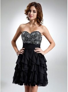 Sweetheart Neckline Black Ruffle Cocktail Dress