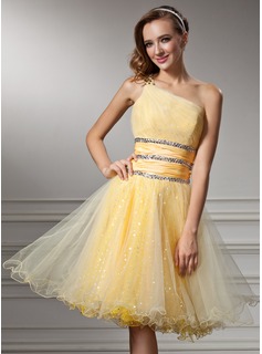 Yellow One Shoulder Tulle Dress