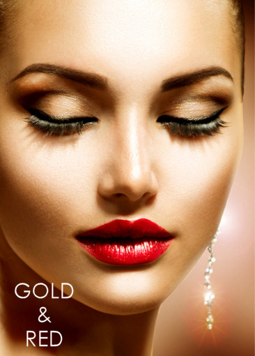 Gold and red party makeup
