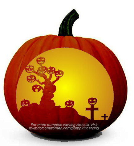Scary Jack O Lantern Tree Pumpkin Stencil