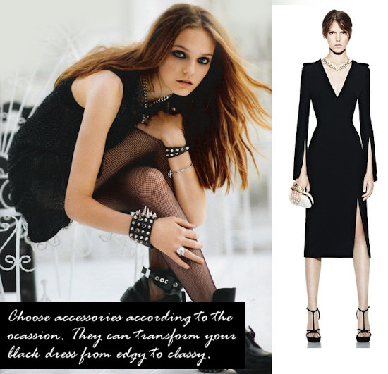 Style black dress with bling accessories