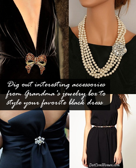 Style black dress with vintage accessories