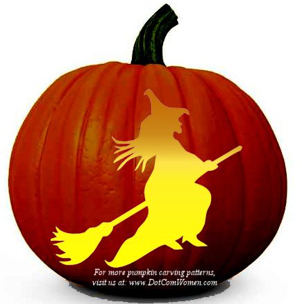 Witch Flying on Broom Halloween Pumpkin Stencil