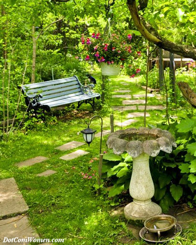 garden bench near paving
