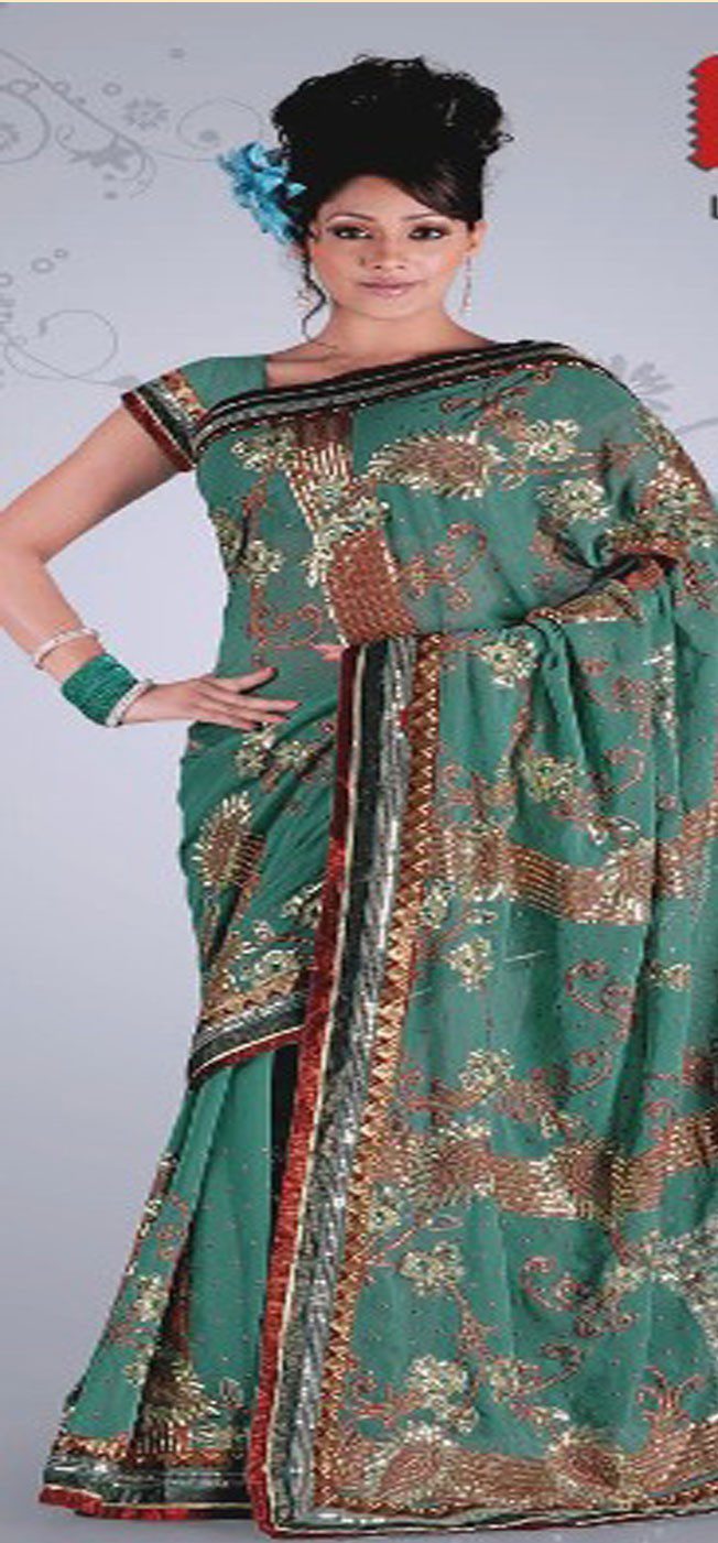 Sea Green Saree with Blouse Fabric