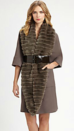 Belted Fur-Trimmed Coat by Armani Collezioni