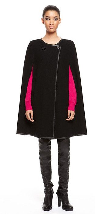 Crew neck, leather trim cape by DKNY