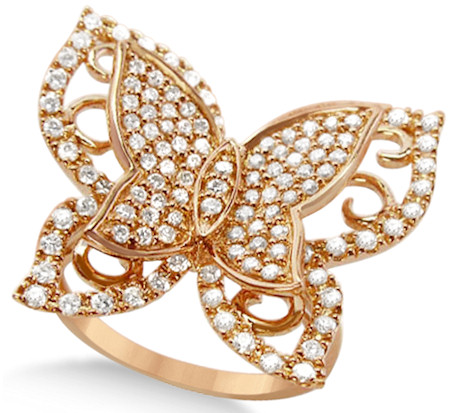 Butterfly Shaped Cocktail Ring with Diamonds set in 14k Rose Gold by Allurez