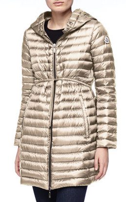 Metallic Long Puffer Coat by Moncler