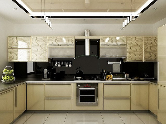 neutral and black kitchen design