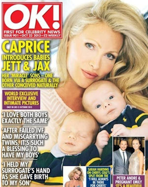 Shortly after her surrogate became pregnant, Model Caprice fell pregnant naturally and the two children are a matter of weeks apart in age.