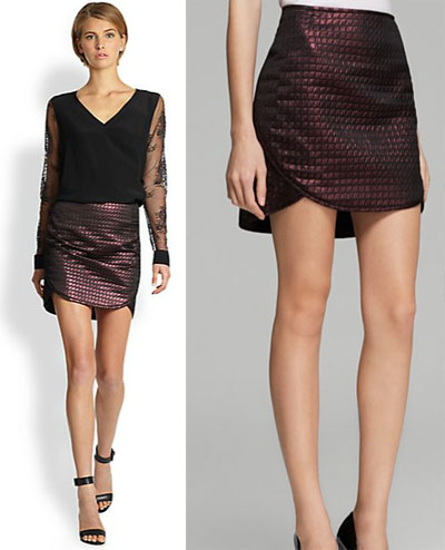 Party Outfit Inspiration - Metallic plum quilted skirt and black bi-material top