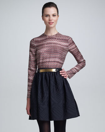 Quilted Jacquard Skirt in Navy by Maison Rabih Kayrouz