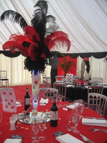 red and black casino table centerpiece